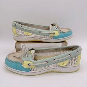 SPERRY Women’s Beige White Green Yellow Slip-On Boat Shoes | Size 6.5
